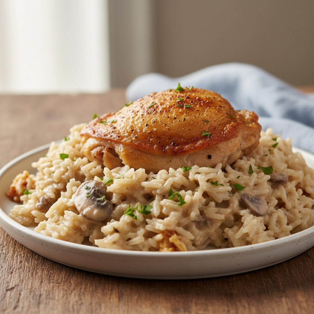Creamy Baked Chicken and Rice Casserole recipe