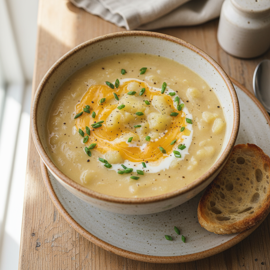 Creamy Russet Potato Soup with Cheddar and Chives recipe