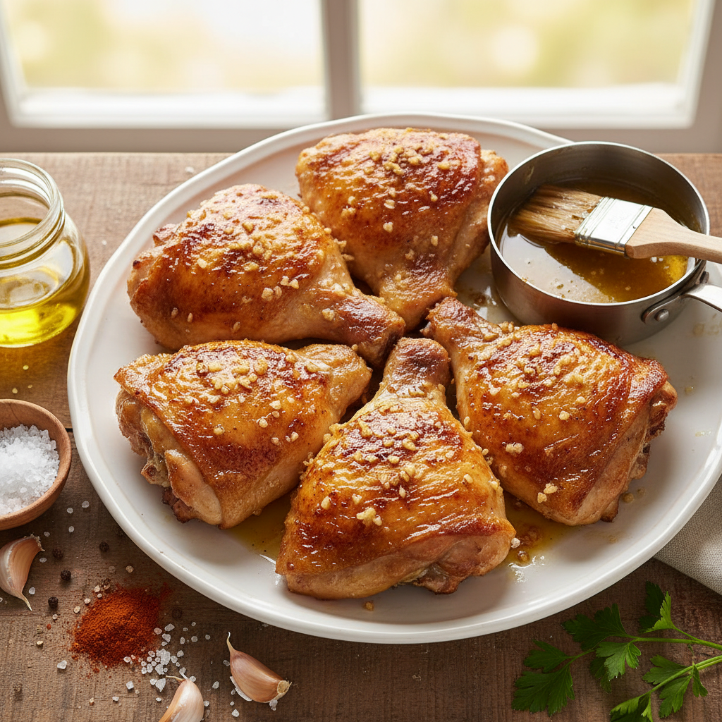 Crispy Air Fryer Chicken Thighs with Garlic Butter