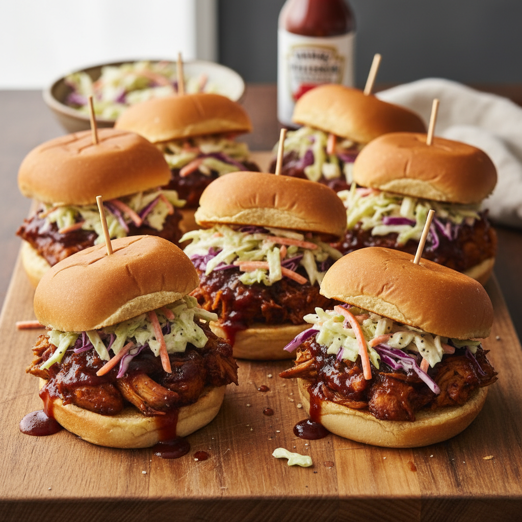 BBQ Pulled Chicken Sliders with Tangy Coleslaw
