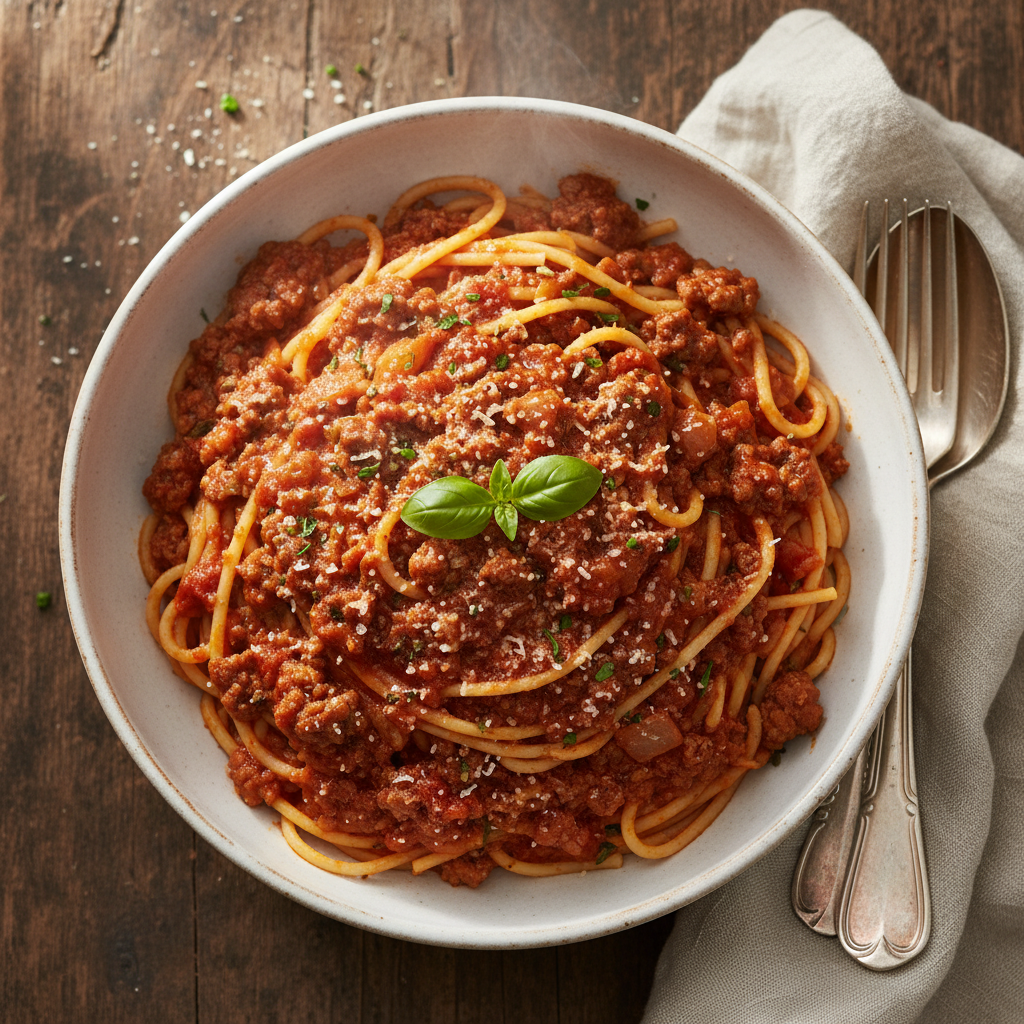 Spaghetti with Hearty Beef Tomato Meat Sauce