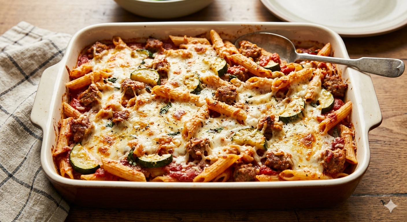 Zucchini and Sausage Pasta Casserole