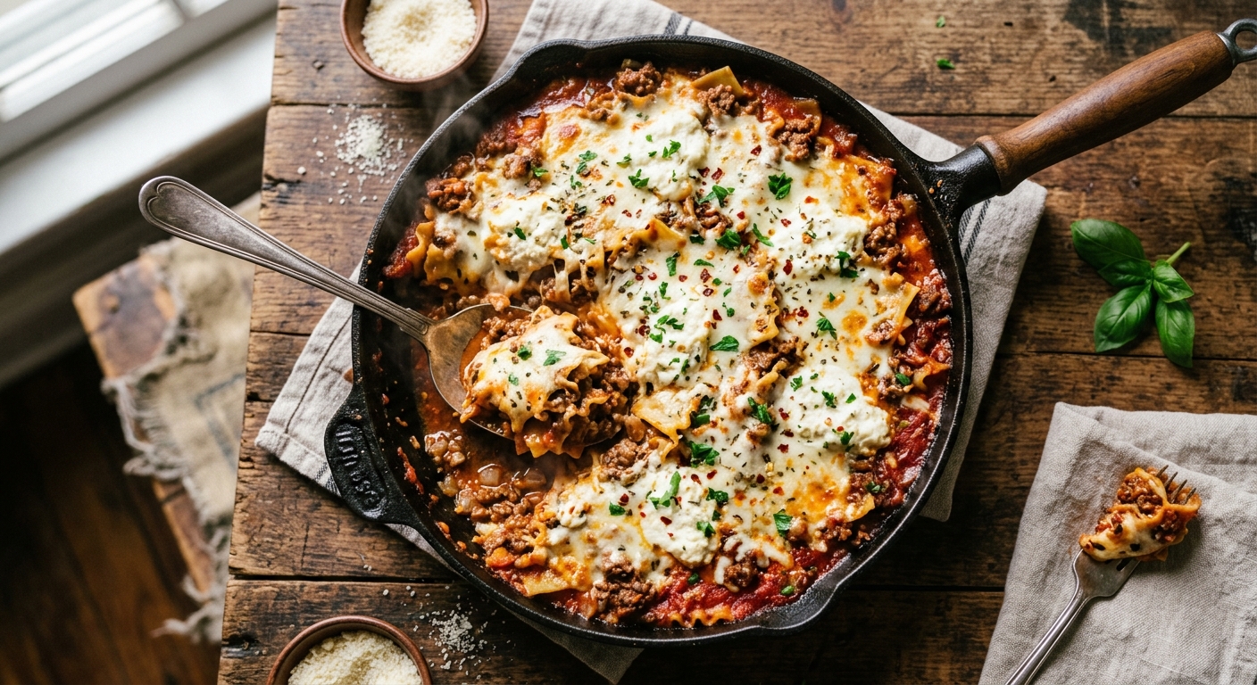 Skillet Ground Beef Lasagna recipe