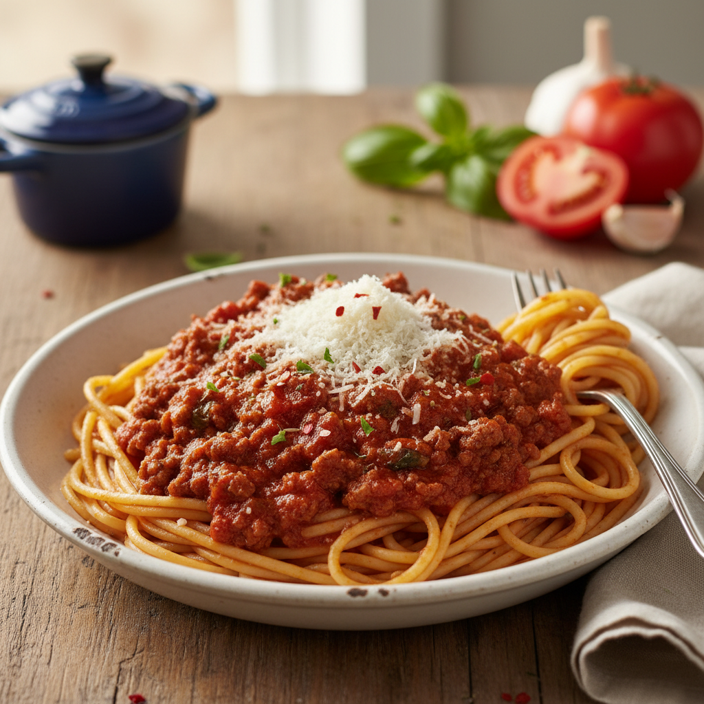 Classic Spaghetti with Hearty Beef Tomato Meat Sauce recipe